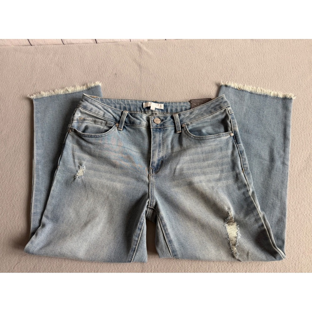 1822 Denim Womens Ankle Straight Jeans Light Wash Distressed Raw Hem Size 12 - Picture 4 of 10